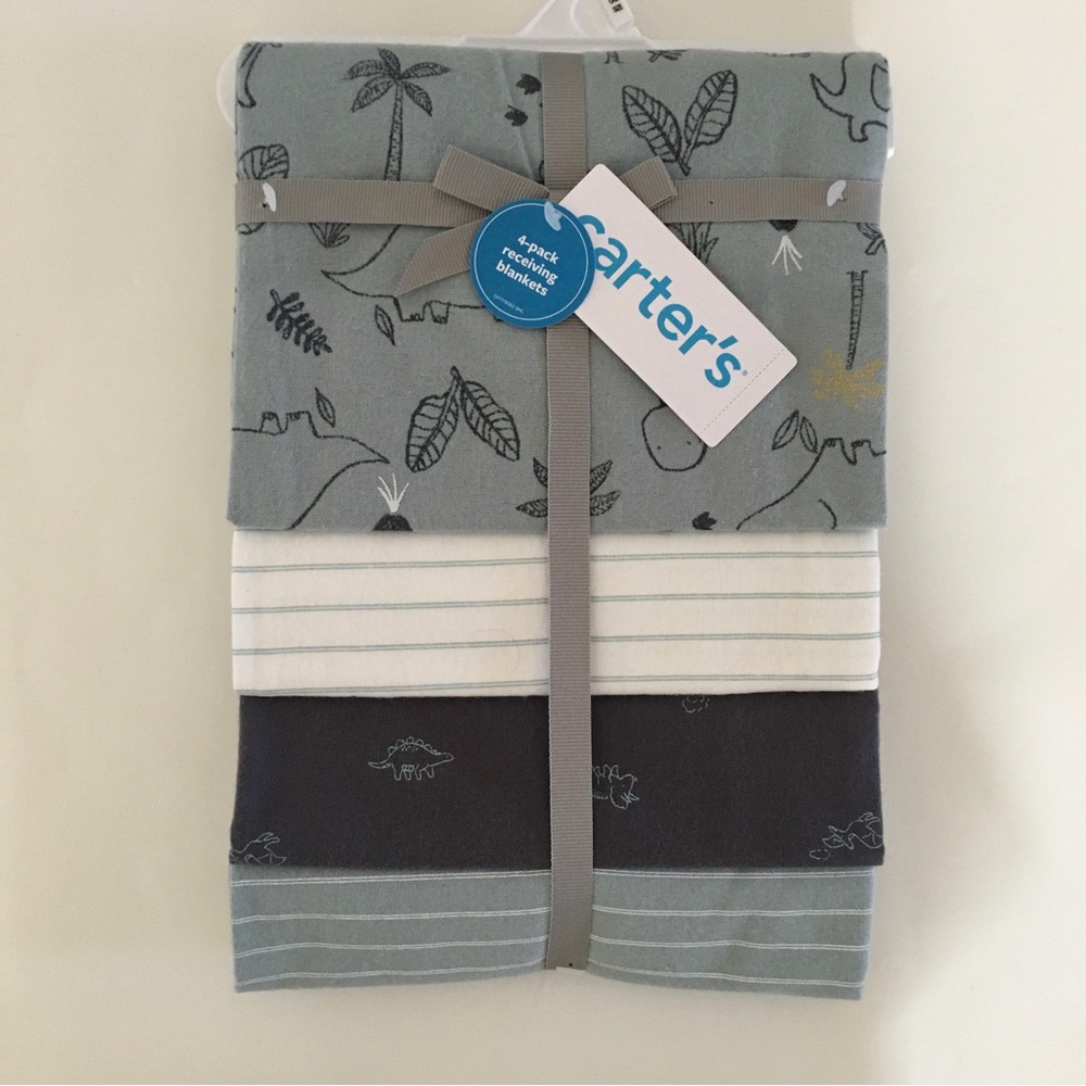 NEW Carter’s 4 pk Baby Receiving Blankets Variety Dinosaur Theme and Stripes